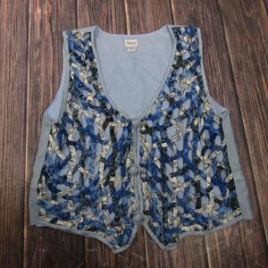 Halsey Collection Blouse Womens 2X Blue V Neck Sleeveless Belted Vest Geometric